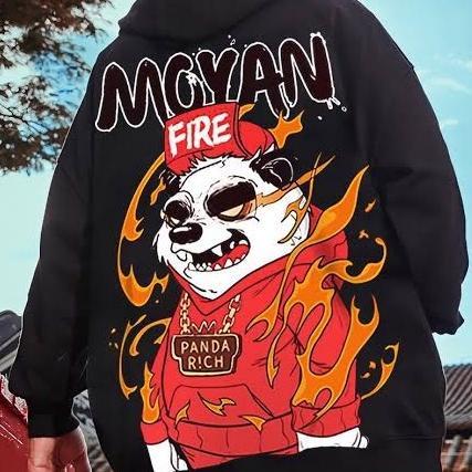 NEW Sweater Hoodie PANDA RICH MOYAN FIRE Jumper Pria Wanita Bahan Fleece Tebal Ukuran S M L XL XXL X