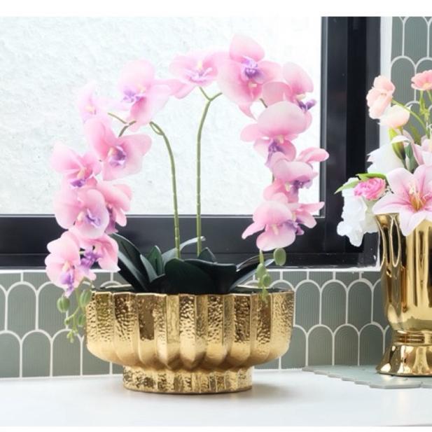 Vas Bunga Keramik Dekorasi Emas Gold / Silver / Putih - Chicago (vas anggrek JUMBO)