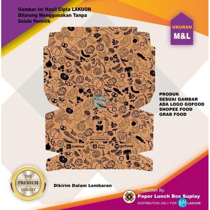 Saveme- Paper Lunch Box Isi 50Pcs Paper Lunch Box Uk L Bahan Craft 325 Gram Motif Vintage Harga Satu