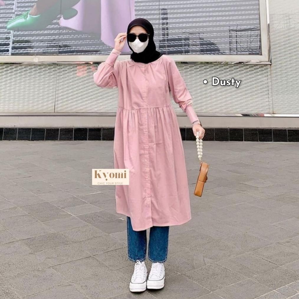 Terbaru Jhiyo Long Tunik Bahan Katun Poplin Premium By Kyomi-Tunik Polos Rample Simple Casual Terbar