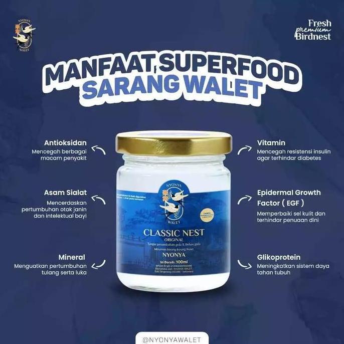 Clearx- Nyonya Walet - Minuman Sarang Walet - Bird Nest Drink - Classic Nest (80% Bird Nest) - 1 Jar