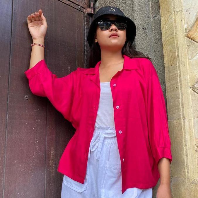 Termurah / Hot Sale Kemeja Jumbo Polos / Kemeja Batwing Bahan Rayon / Kemeja Wanita Atasan Oversize 