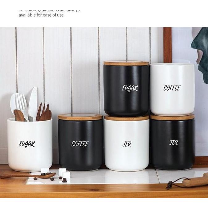 [MS]1SET Tempat Penyimpanan Kopi Teh Gula/Toples Kopi Keramik Set 3in1
