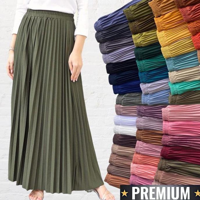 Rok Plisket Dewasa Premium Bawahan Wanita Tebal Maxi Skirt Full Karet Fashion Muslim Hyget Super Mod