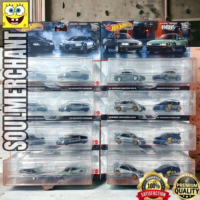Hot Wheels Premium Twin Pack Lot K 2024 Dus Segel SNI 8 pcs Bugatti Nissan Subaru
