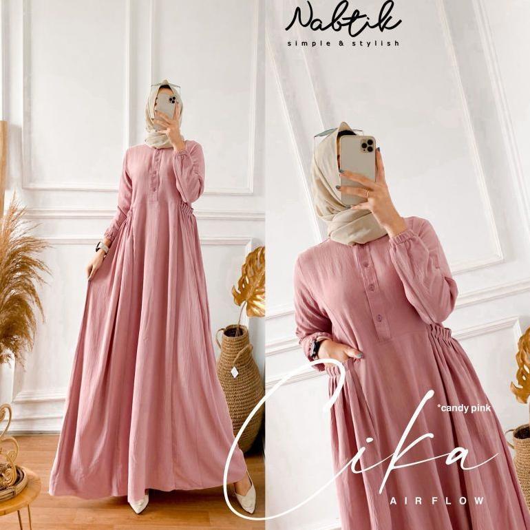 terbaru gamis cika/ gamis cika nabtik/gamis polos/ gamis putih polos/gamis kringkle air flow/gamis k