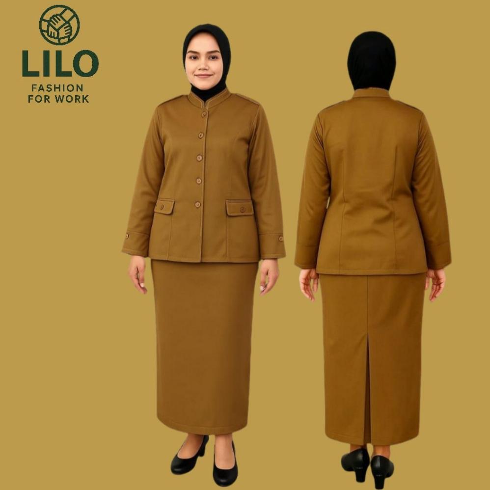 Termurah Lilo Stelan Blazer Pdh Khaki Tua Pns/Pemda/Baju Pdh Khaki Tua Wanita Adem Tidak Menerawang