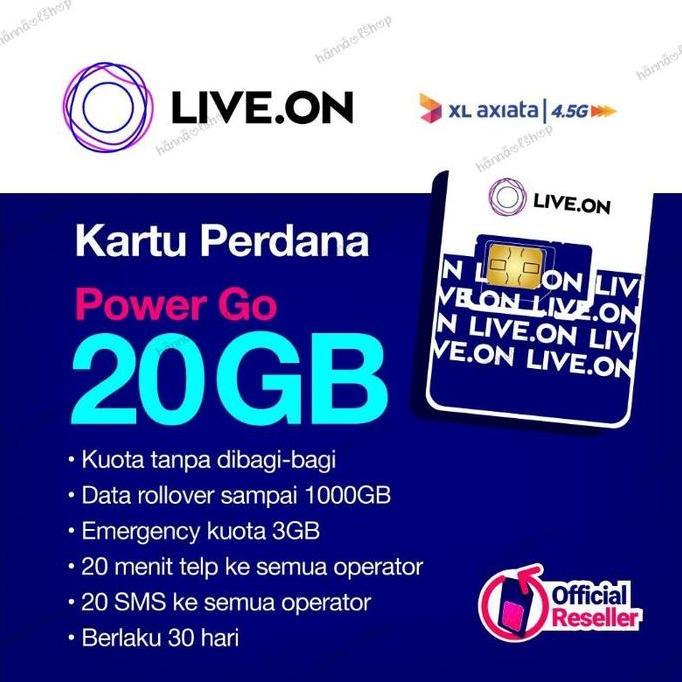 KARTU PERDANA XL LIVE.ON POWER GO 20GB+5GB BONUS+50GB STREAMING