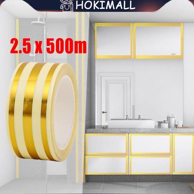 NOXAZA 5M Stiker Emas Stiker Lantai Keramik Stiker Pembatas Keramik Emas