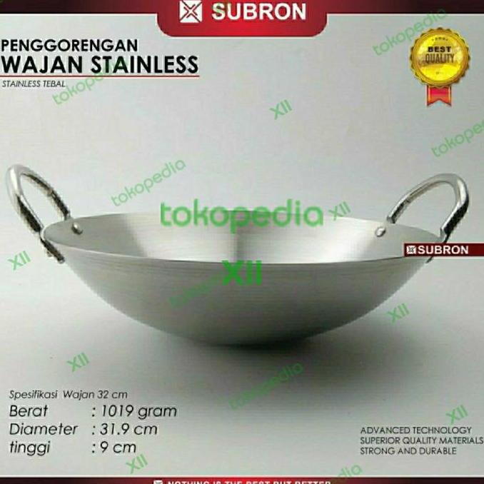 Subron Stainless Wok Pan 32 Cm Wajan Kuali Tebal