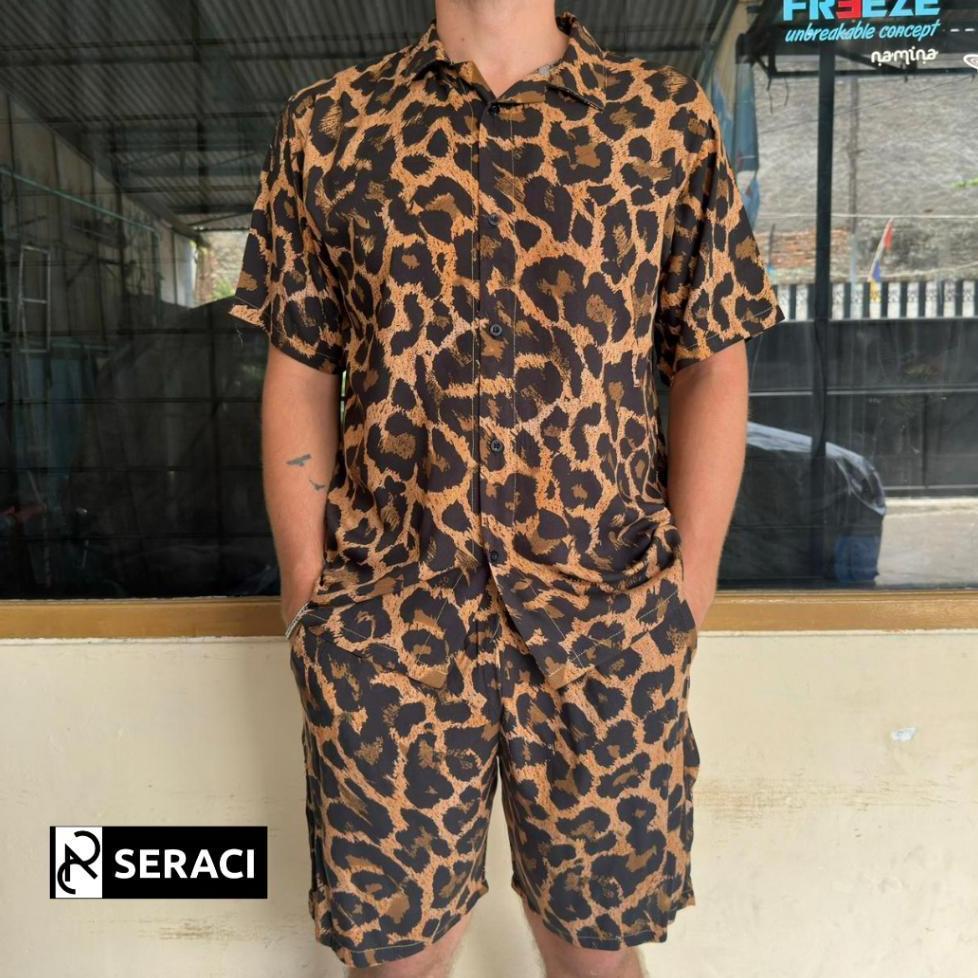 Promo  Viral  Seraci - One Set Kemeja Pria Dan Wanita Setelan Celana Pendek Hawaii Daily Outfit Pant