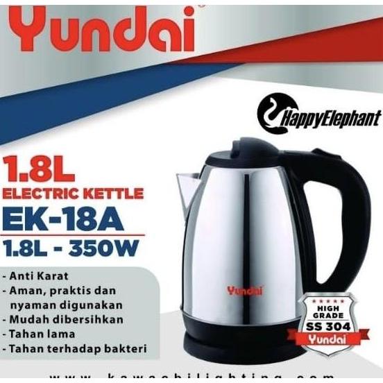 Yundai Electric Kettle Teko Pemanas Listrik Otomatis Stainless 1.8 Ltr