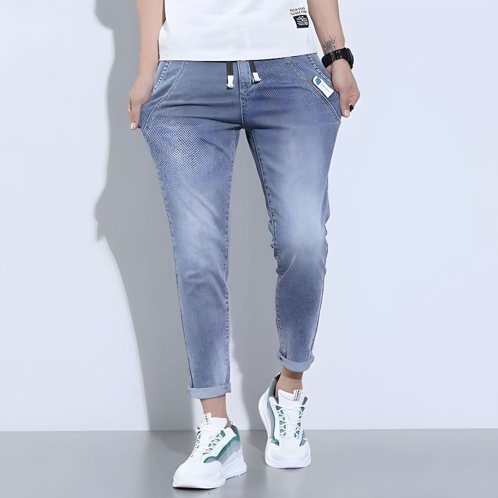 NEW Celana jeans pria panjang karet korean style slimfit stretch biru muda pensil original cowok dew
