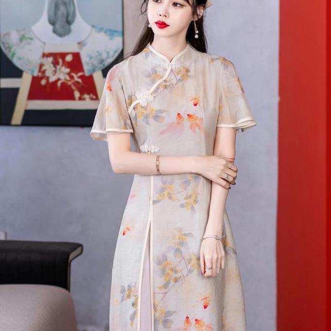 cheongsam lengan lebar cheongsam wanita import GS
