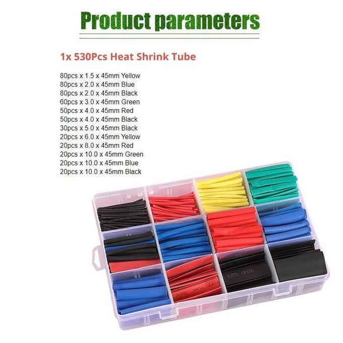 140/530/780PCS HEAT SHRINK TUBE SELANG BAKAR KABEL ISOLASI BAKAR / Selang Bakar Warna Warni