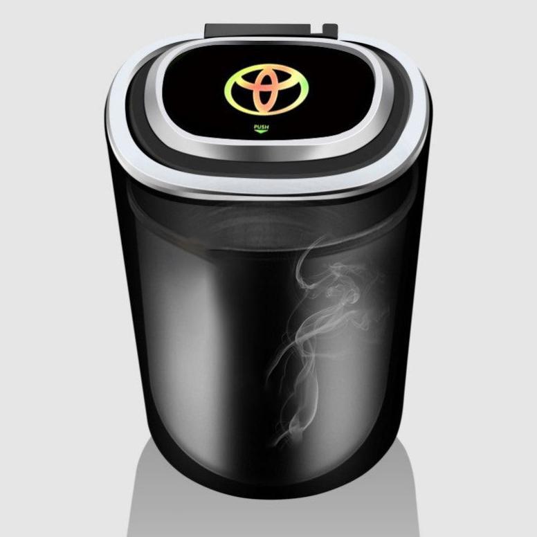 TERBARU Asbak Mobil Portable Lampu LED Stainless Steel Asbak Bentuk Mobil Dengan Penutup
