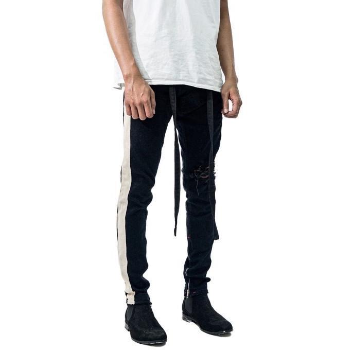 NEW M1 mid distressed - Black dual stripes - Celana Jeans [terbaik][terlaris]