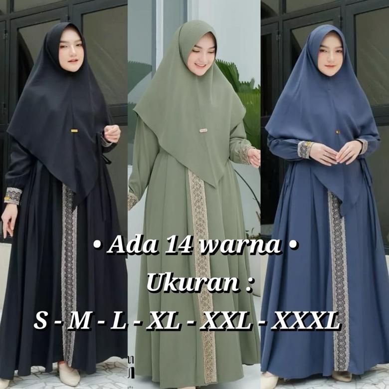 NEW DEALS KANAYA SYARI - gamis plus hijab bahan shakila premium resleting depan ada sakunya aplikasi
