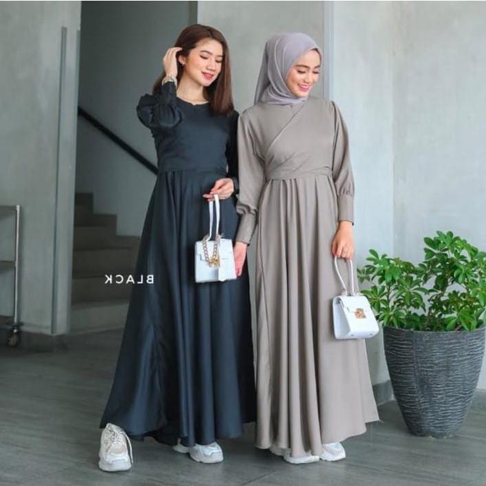 RILLO - Gamis Maxi Dress Sahna Bahan Crepe Premium