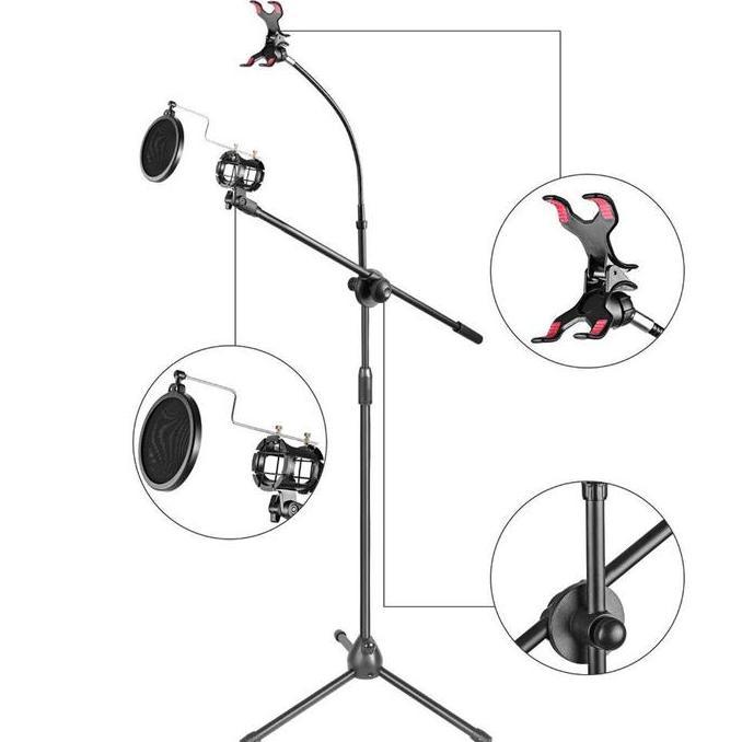 Volwe- Stand Microphone Degree Stand Mic Lantai Berdiri Microphone Dengan Holder Hp Tripod Mic Conde