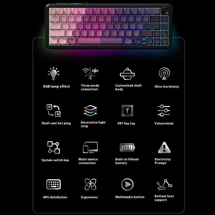 TERBARU - Weikav WK68 Keyboard Tri Mode Connection Gasket Mount 65% Knob Layout Mechanical Keyboard
