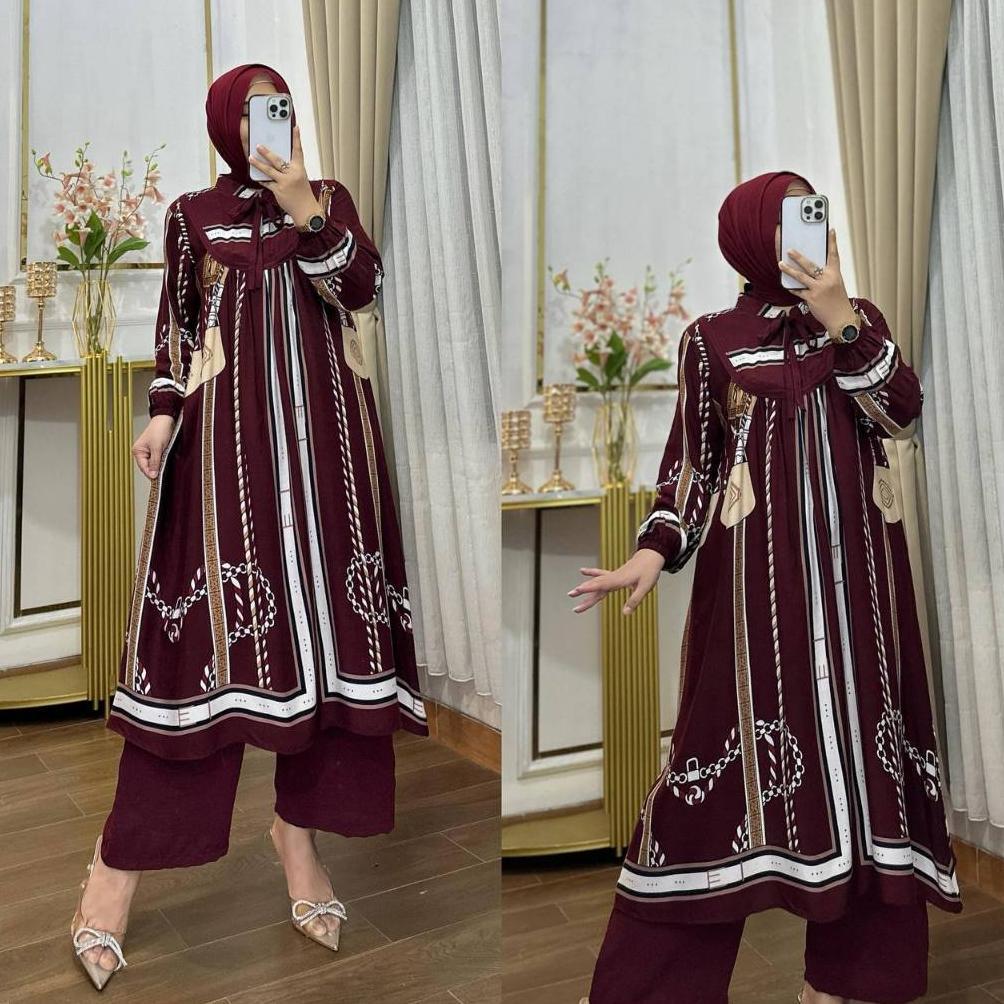 HOT PRODUCT OneSet Kayla - Oneset Inara - Setelan Tunik Susun Rayon Premium Jumbo