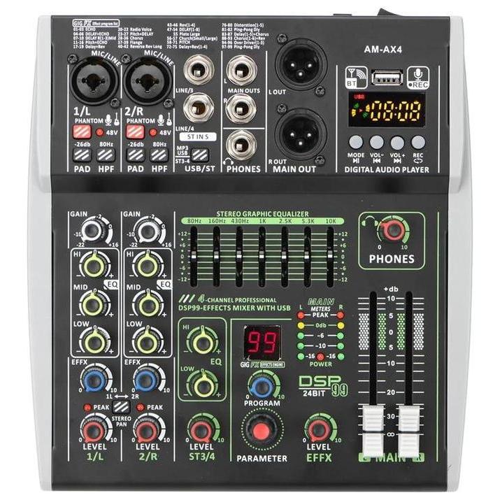 LOMEHO Mixer Audio Digital 4 Channel DSP 99 Effects Bluetooth - AM-AX4