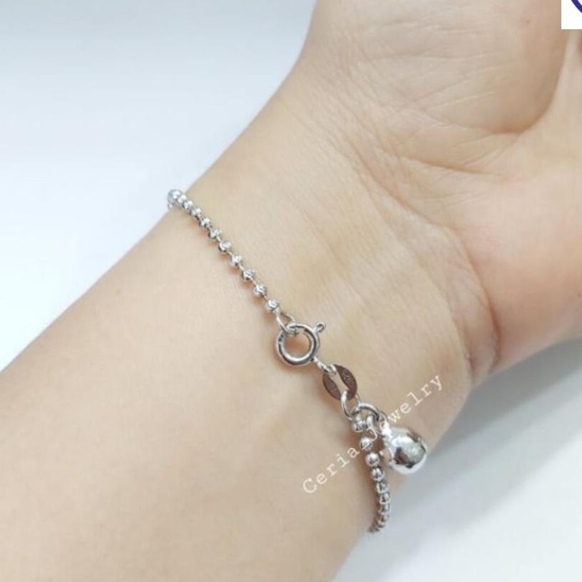 Gelang Perak Silver 925 Lapis Emas Putih Asli Rantai Biji Lada Ukir Dengan Krincing - Perhiasan Pera
