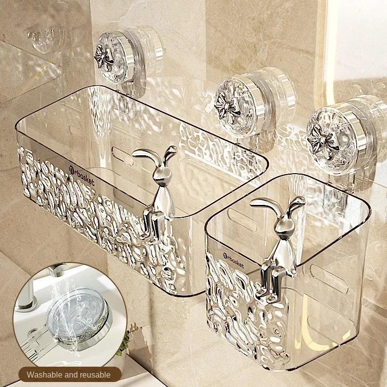 Shower Suction Cup Shelf Basket Light Glacier Pattern One Second Installation bathroom Organizer Sto