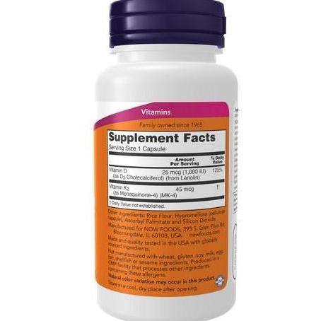 Vitafix- Now Foods Vitamin D3 & K2 1000 Iu Now D3 K2