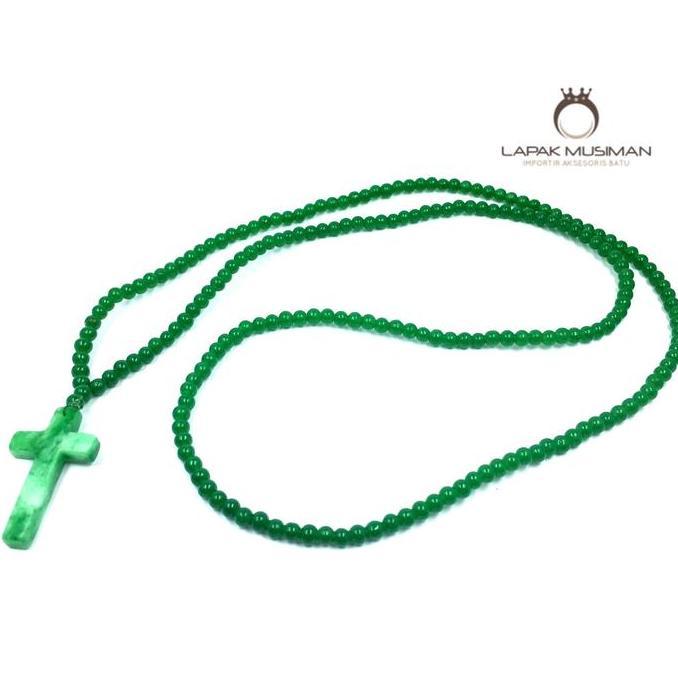 KALUNG SALIB BATU GIOK HIJAU ASLI NATURAL KODE LM 03