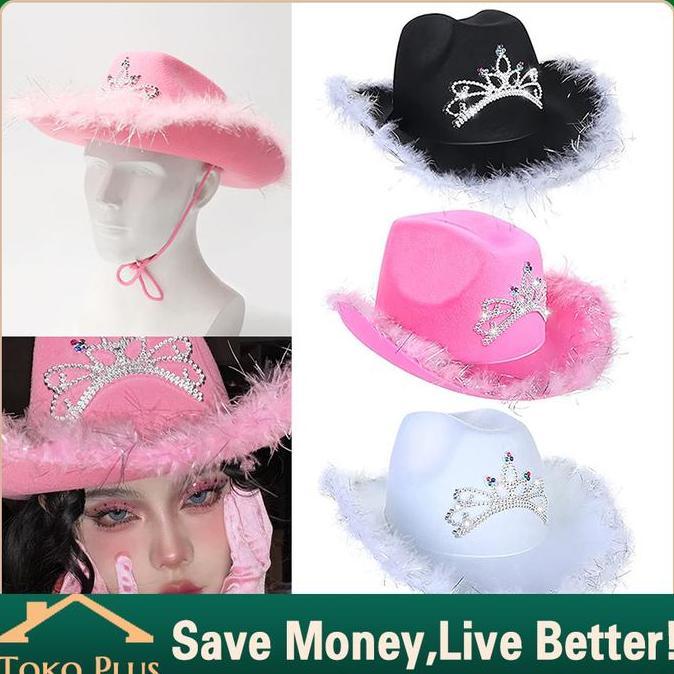 AVOCEAN Cowgirl Hat-Letter Cowboy Hat with Sequins Pink Pink Crown Cowboy Hat