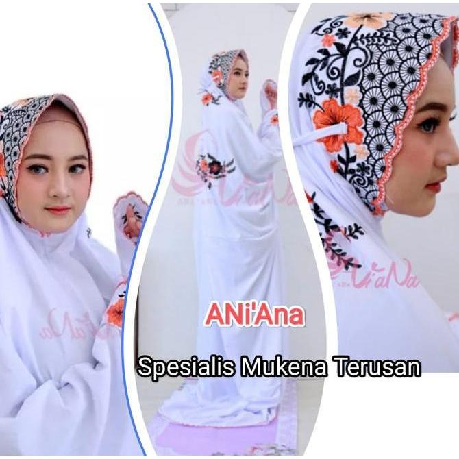 Disiniaja- Mukena Terusan Katun Putih Original Bordir Bunga Santri Dewasa /Remaja Keren  Lajuran Mur