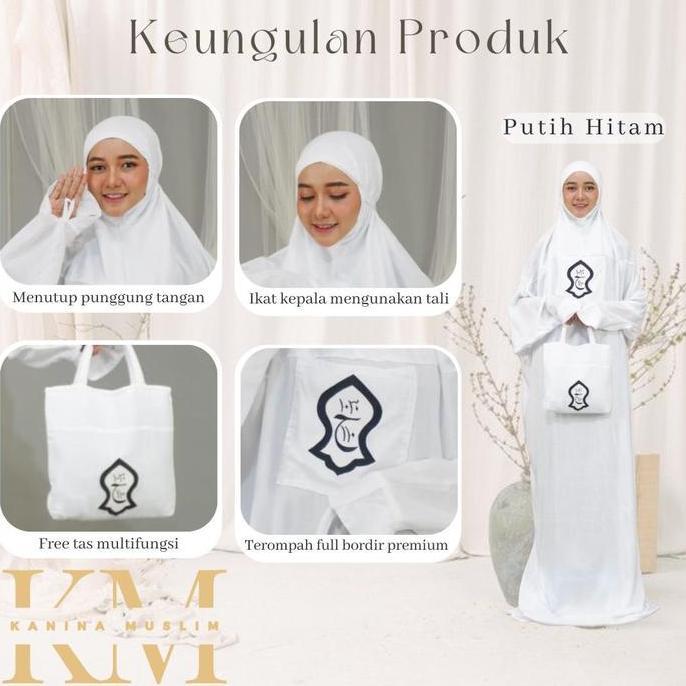 Disiniaja- Mukena Terusan Bali Terompah Bordir Polosan Putih Mukenah Hadramaut Dewasa Jumbo Rayon Ha