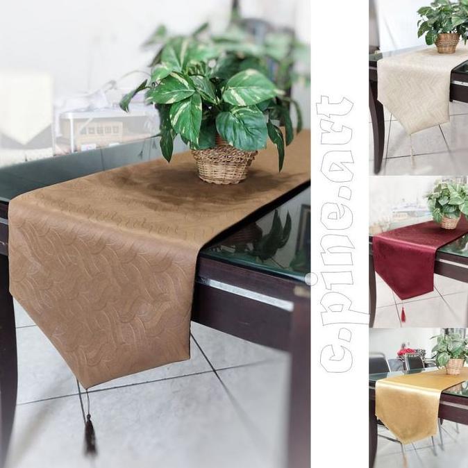 Taplak meja makan 6 kursi / 8 kursi / table runner bahan kain polos emboss / taplak meja polos . Pan