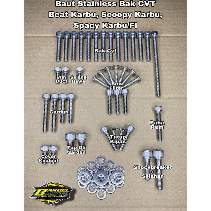 Baut Cvt Beat Karbu Scoopy Karbu Spacy Karbu Fullset Stainless Steel Anti Karat - Motorcycle