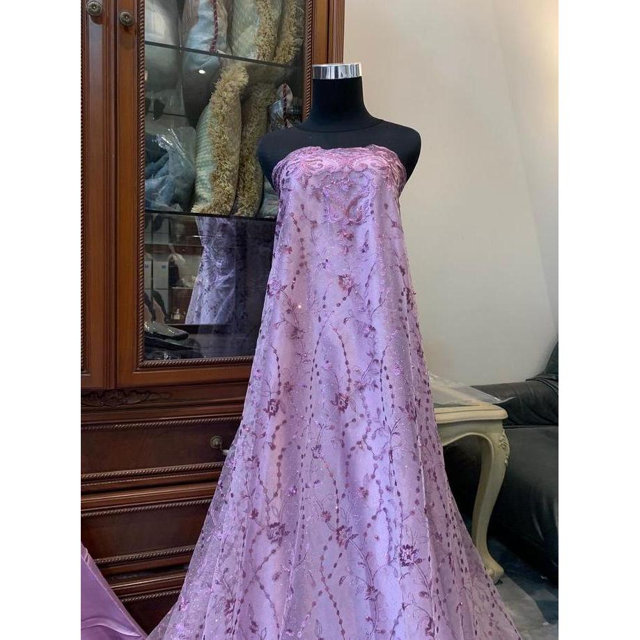 BL23 }} Kain Brokat Tile Mutiara Glitter Rosemary warna Lilac