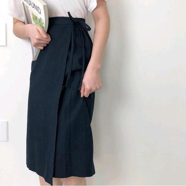 Korean Wrap Skirt ( Linen Skirt ) Panjang Midi HM