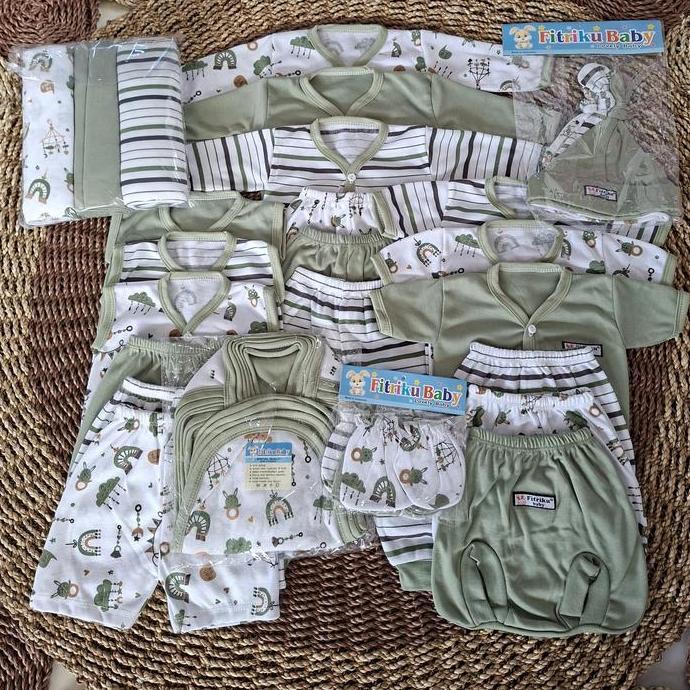 Termurah / Hot Sale 39 Pcs Paket Lahiran Baju Bayi Newborn 0-3 Bulan Laki Laki Perempuan Seri Hijau 
