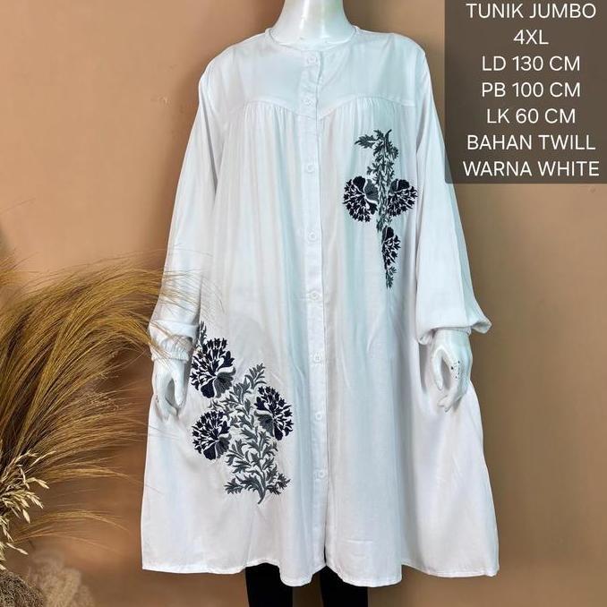 Promo Long Tunik Putih Jumbo Ld 130 Cm Model Bordir Kekinian - Nora Tunik Cod