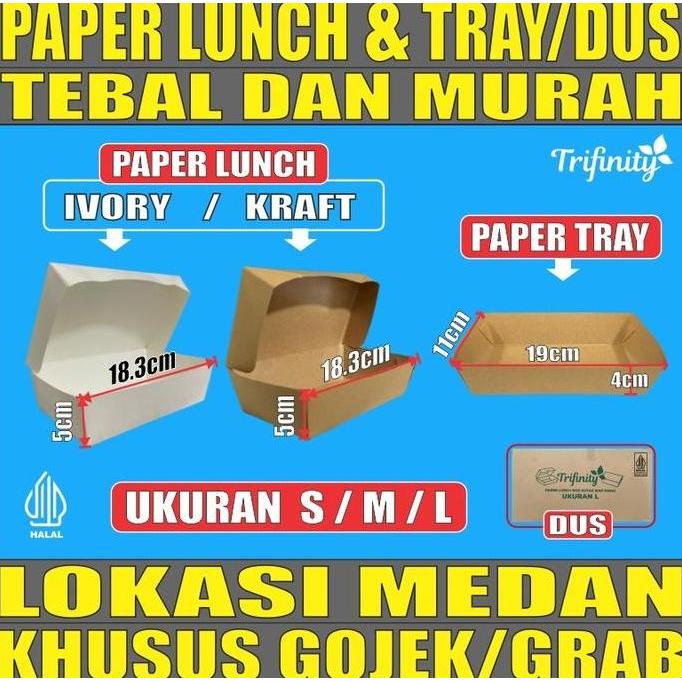 Paper Lunch Box Food Tray Kotak Makan Kertas Tebal 28gr Halal S M L Ivory Putih Kraft Coklat Dus Gjk
