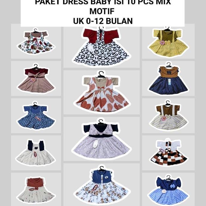 Termurah / Hot Sale Isi 10 Pcs Paket Usaha Dress Baby Baju Anak Perempuan Uk 0-12 Bulan  Bayi Peremp