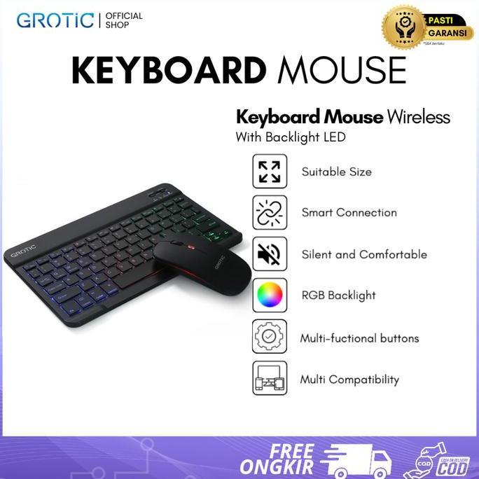 Gemgem- Grotic Keyboard Wireless Bluetooth Portable 10 Inch Dengan Mouse