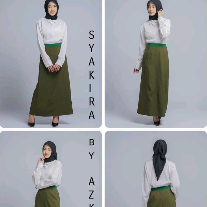 Wmn- Rok Kerja Kantor Kasual Wanita A Line Panjang Terbaru Modern Kekinian Pinggang Full Karet Elast