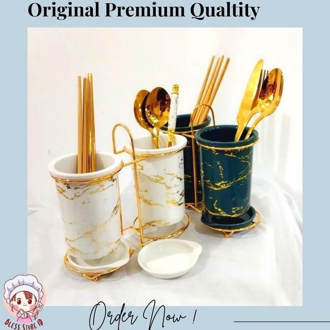 Gasyuk- Tempat Sendok Keramik Mewah Wadah Sendok Keramik Marble Set