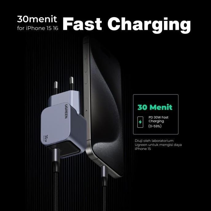 UGREEN Kepala Charger Fast Charging 30W 25W 20W 10W for iPhone 16 15 14 13 12 11 XR XS X 8 7 6 Pro M
