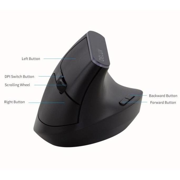 Gemgem- Delux M618C M618Db Dual Mode Bluetooth Wireless Vertical Mouse Silent