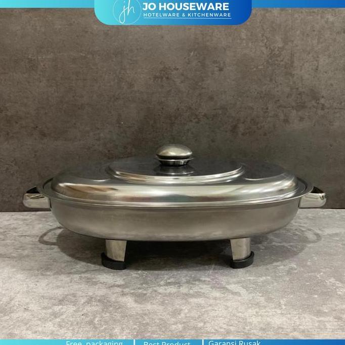 Fast food oval tutup kaca tempat makan prasmanan oval stainless saji