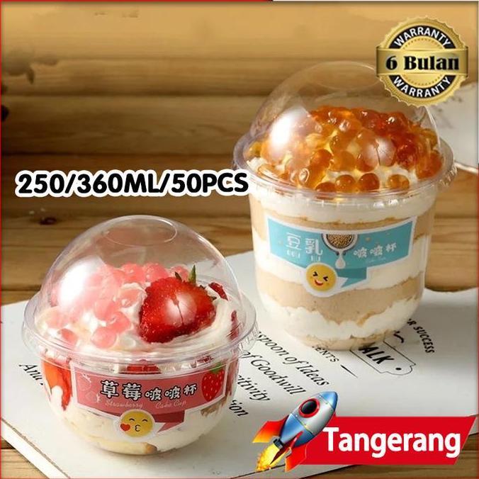 KAULANO 50set Dessert Cup 250ml 360ml Bulat Puding Tiramisu Gelato Cup