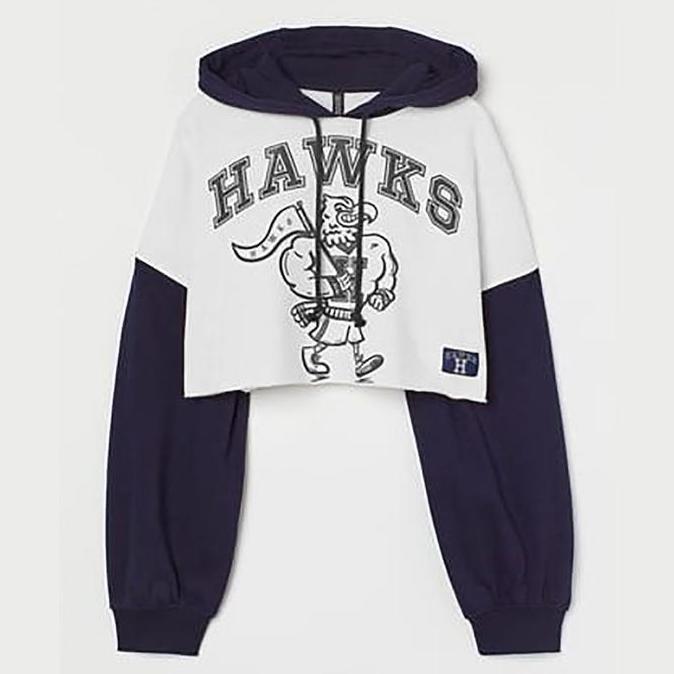 AI134 >> ZY - Sweater Crop Hawks Wanita  Atasan Wanita Sweater Hoodie Crope Style Switer Kombinasi S